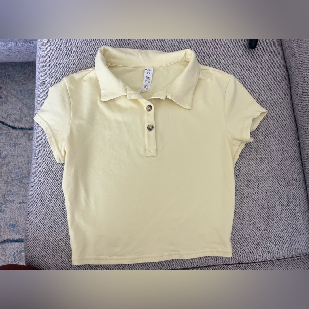 Alo Yoga choice cropped polo buttercup yellow size xs